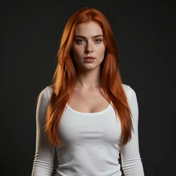 a portrait of a white woman in her twenties, she has long orange brown hair, white long tanktop, style by donato giancola, wayne reynolds, jeff easley dramatic light, high detail, cinematic lighting, artstation, dungeons and dragons