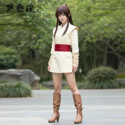 full body photo of real - life suki from the last airbender, cosplay, high heels