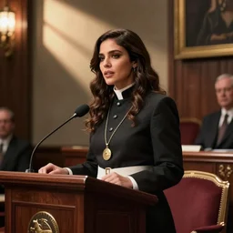 Ana de Armas in Pope\'s Outfit during a Speech in the Senate on Coruscant