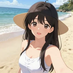 beach anime girl selfie