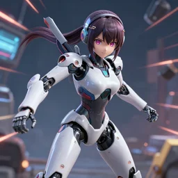 Robot girl yukari yuzuki eclipse made by Kuroyu in the middle of a 3D rendered battle
