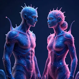 sully and mike made of bioluminescence slimy skin, fantasy, elegant, crisp 8 k line art, digital painting, artstation, unreal engine, octane render, emissive lighting, concept art, matte, sharp focus, hyper realistic lighting, illustration, deep royal blue and pink color scheme, art by dave kendall