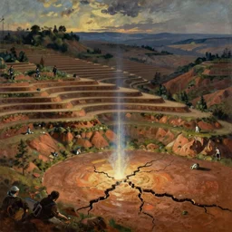 a mysterious light emanating from cracks in the earth on a terraced plateau steppe, extremely detailed oil painting, rhads, sargent and leyendecker, savrasov levitan polenov, bruce pennington, studio ghibli, tim hildebrandt, digital art, landscape painting, trending on artstation, masterpiece
