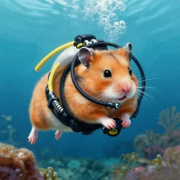 a drawing of a hamster scuba diving, very detailed, 4 k, digital painting