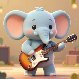 a cute mascot elephant, playing electric guitar