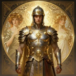 symmetry!! portrait of ancient soldier, sci - fi, glowing lights!! intricate, elegant, highly detailed, digital painting, artstation, concept art, smooth, sharp focus, illustration, art by artgerm and greg rutkowski and alphonse mucha, 8 k