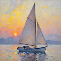 sailboat at sunset painting by Monet
