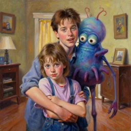 realistic portrait beautiful painting from scene in home alone movie, when human mutate into a berserk plankton. horror, created by thomas kinkade and gustave courbet.