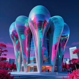 architecture by shigeru ban, poppy retrowave tokyo alien tron magic realism infrared cyberpunk synthwave vaporwave, archdaily, wallpaper, highly detailed, trending on artstation.