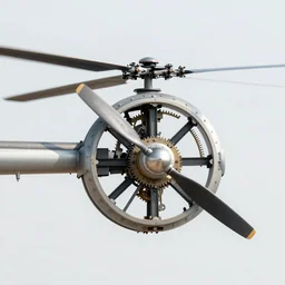a helicopter with clockwork blades, modern, clock propeller