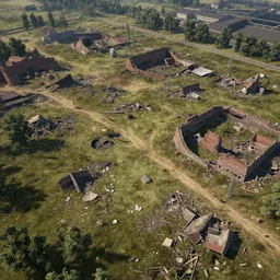 aerial view of destroyed battlefield, unreal engine