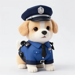 a cute puppy wearing a policeman uniform, Canon EOS R3, f/1.4, ISO 200, 1/160s, 8K, RAW, unedited, symmetrical balance, in-frame