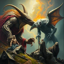 gandalf and the balrog. a 2 4. artgerm. high detail scene. beksinski. mark maggiori. epic ultrarealism. oil on canvas