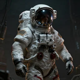 still of christian mormon astronaut, grim lighting, dieselpunk, concept art, artstation, stephen bliss, unreal engine, game screenshot