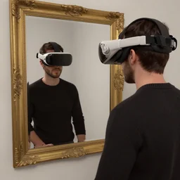 james ensor in vrchat looking at himself in the mirror