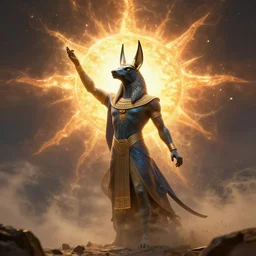 the god horus invoking the energies of the sun, thelema, atmospheric, wide perspective, dramatic lights, micro details, grand composition, cinematic look, detailed, humidity, dust particles, photo real, ultra detailed, 8 k render, hyperrealistic octane render trending on artstation