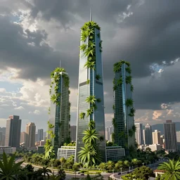a modern ecofriendly skyscraper made entirely out of cannabis leaf