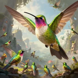 giant pyrohummingbird boss battle fantasy artwork epic detailed and intricate digital painting trending on artstation by wlop octane render