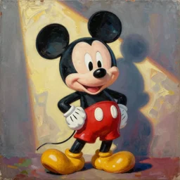 mickey mouse, painting by andy warhol, oil on canvas,
