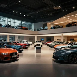 large fancy showroom for cars, but ( no people ) and ( ( no cars ) ). sharp focus, cinematic pose, cinematic lighting, unreal engine render. art by josan gonzales and moebius and deathburger.