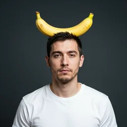 a man with a banana horns coming out of his head, photography