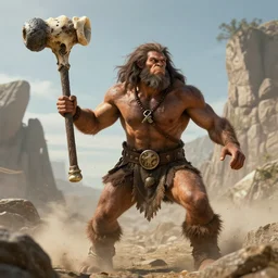 prehistoric neanderthal superhero with a club made out of mammoth bone, epic, epical, absolutely epic, simply too epic