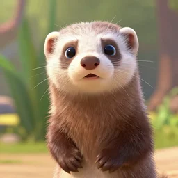 prompt an adorable ferret from the 3d Pixar animated movie Ferret Day dressed in a yellow turtleneck sweater, cute walking home movie scene, autumn, cinematic lighting, 8k render