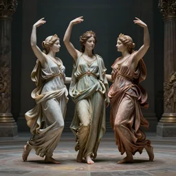 the three graces dancing in circle, hyper realistic, 8 k, intricate, cinematic