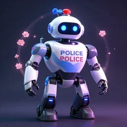 A police robot. Bloom light effect.