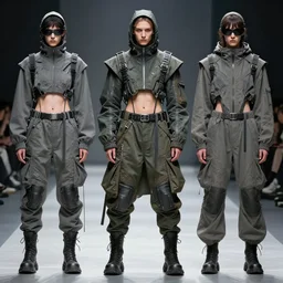 dystopian fascist brutalist techwear fashion, fashion show, concept design