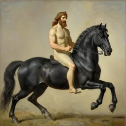 painted portrait of zeus on a black horse, masterpiece