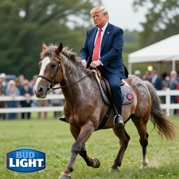 donald trump jr. is riding a zombie horse and it's making funny horse - like sounds while walking around. this video is sponsored by bud light
