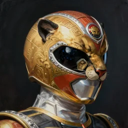 side view angle camera a realistic painting by Raffaello Sanzi  Power Rangers helmet, based on a puma, Inca themed  smooth,Sharp focus, fanart best Artstation
