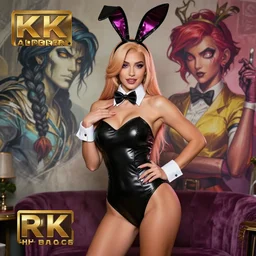 Demi Rose Cosplaying as Lina from Dota 2, modeling, posing, playboy bunny, gta 5 skin tone, Tooth Wu Artgerm Alphonse Mucha Beeple, 8k, fanart, extreme aesthetic