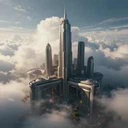 cloud city, highly detailed, dramatic lighting, cinematic, 4k