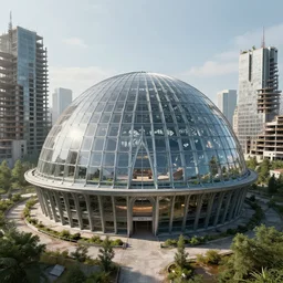 a beautiful ultradetailed highly detailed urbex architecture unfinished building abandoned nature city industrial architecture dome house building by ludwig mies van der rohe, azeroth galactic sci - fi lake assassin's creed scumm bar made of glass, archdaily, wallpaper, highly detailed, trending on artstation.