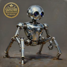 a tarnished chrome drilling robot with six legs that has a semisphere for a head, caves of qud, matte oil painting, retrofuturistic, concept art, science fantasy, rpg, epic, sharp focus, dungeons & dragons, award - winning, extremely detailed, 4 k, 8 k