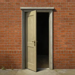 an open door to nothingness in brick wall, painting by rene magritte, high detail, high resolution