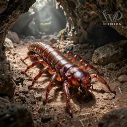 giant house centipede in a cave in the style of skyrim by bethesda game studios