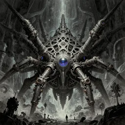 an epic and stunning illustration concept art of the Nexus Hive by James Gurney, dark sci-fi, fantasy, intricate details, atmospheric, grain, dynamic composition, epic scale, dramatic lighting, award winning, trending on Art Station