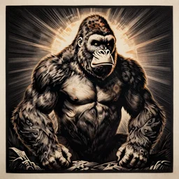 woodcut of King Kong by Rembrandt