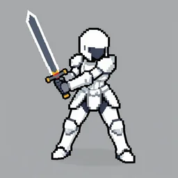 a pixel single sprite of a girl holding a sword, in white futuristic armor, pixel art, isometric, 3 2 x 3 2, 2 d game art, 1 6 bit, dynamic pose, # pixelart