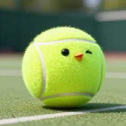 a tennis ball shaped like a small round bird.