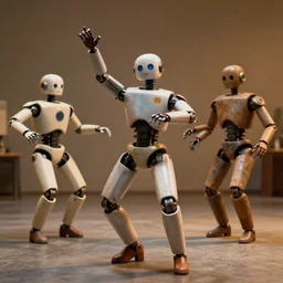 robots expressively dancing by otto dix and greg rutkowski and andreas rocha, cinematic lighting, highly detailed, warm colours, 4 k