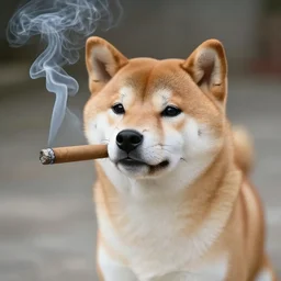 a shiba inu smoking a cigar