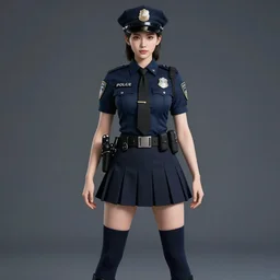 police girl, police uniform, police, pleated miniskirt, overknee socks, battle angel alita. by rembrandt 1 6 6 7, illustration, by konstantin razumov, by william - adolphe bouguerea