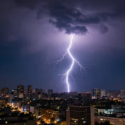 a lightning storm is seen over a city at night, a matte painting by jason a. engle, shutterstock contest winner, shock art, national geographic photo, associated press photo, dramatic