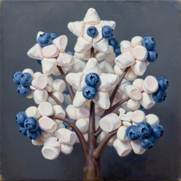 intricate five star blueberry bush made out of marshmallows portrait by pablo picasso, oil on canvas, hdr, high detail, photo realistic, hyperrealism, matte finish, high contrast, 3 d depth, centered, masterpiece, vivid and vibrant colors, enhanced light effect, enhanced eye detail, artstationhd