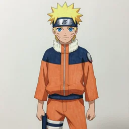 a colored sketch of Naruto wearing casual clothes in the art style of Koyoharu Gotouge
