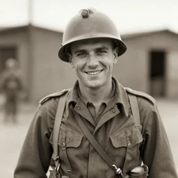 A ww2 American soldier smilling for the camera, 1940 photography